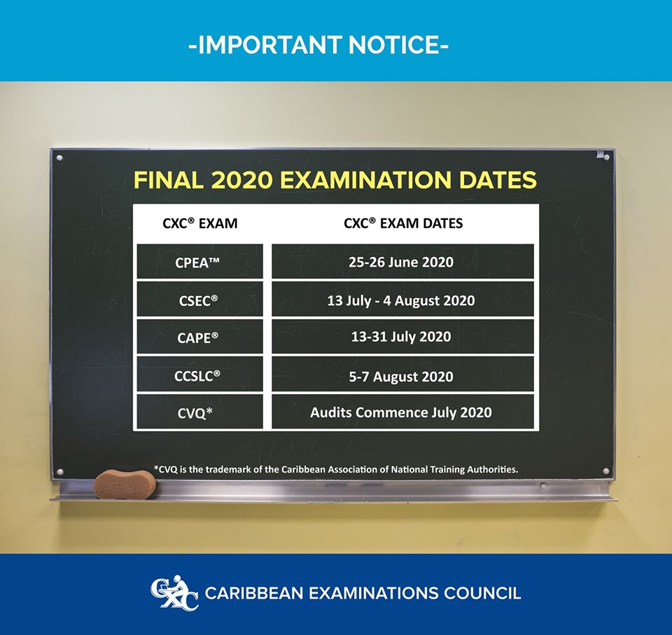 NOTICE CXC Releases New Examination Timetables Antigua News Room