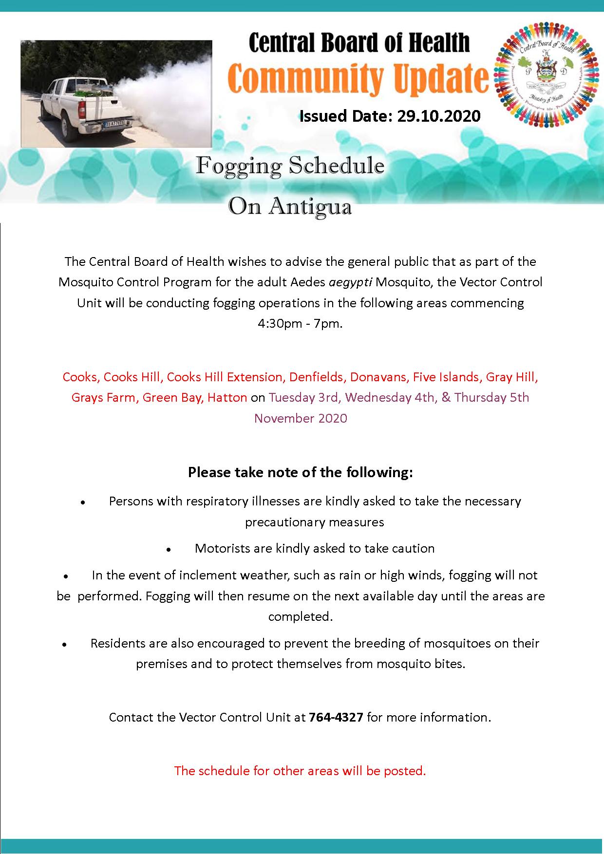 CBH Fogging Schedule - Antigua News Room