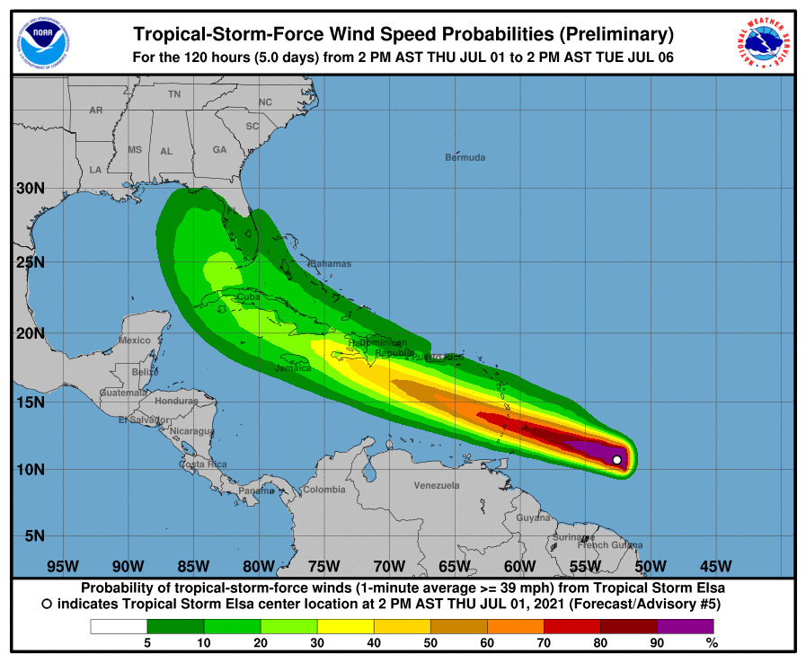 Tropical Storm Elsa – 5 p.m. update - Antigua News Room