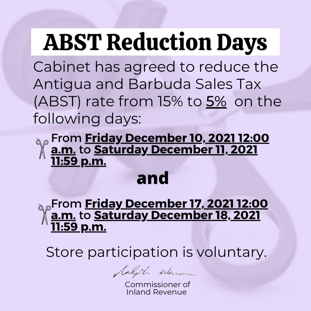 ABST reduction days revealed - Antigua News Room