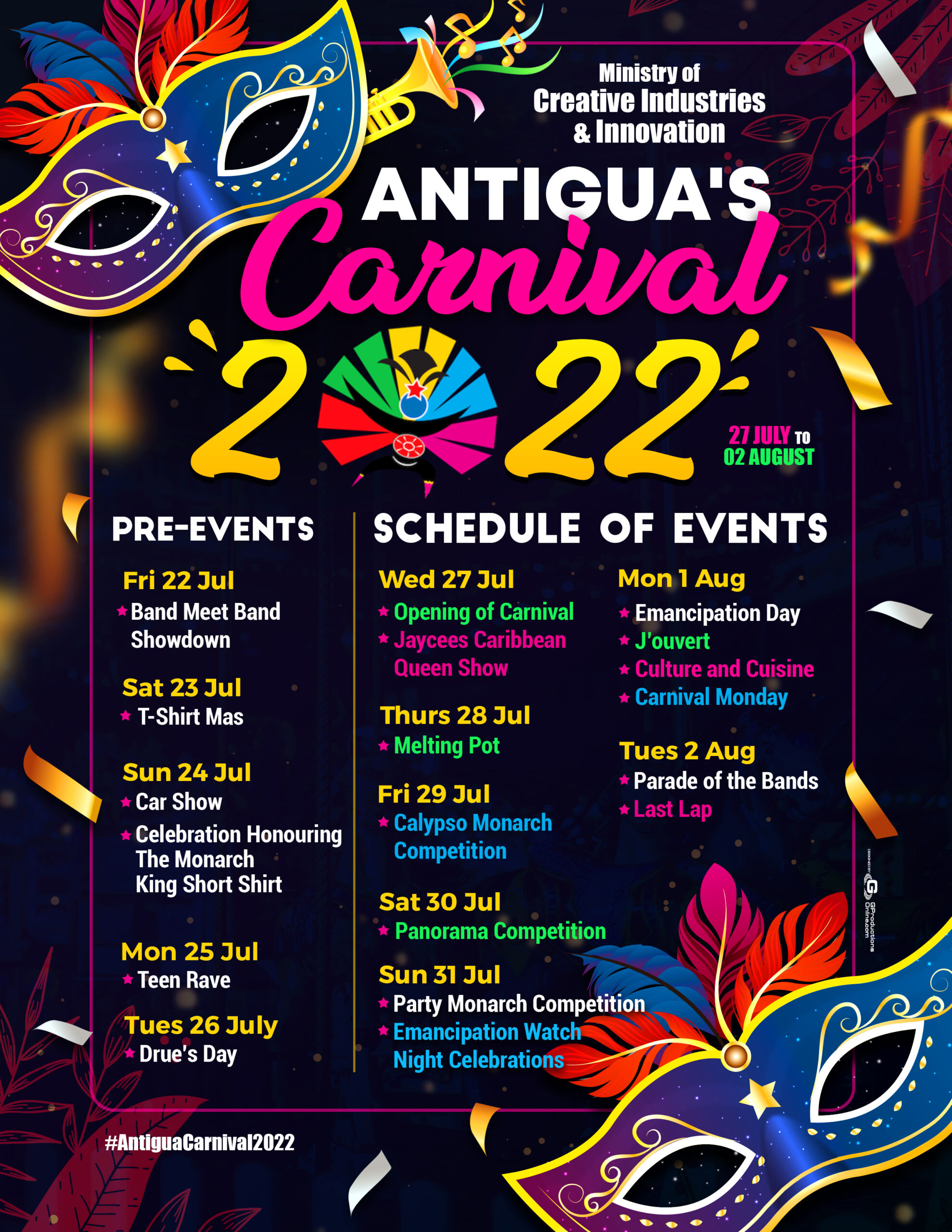 Organizers release calendar of events for Antigua Carnival 2022
