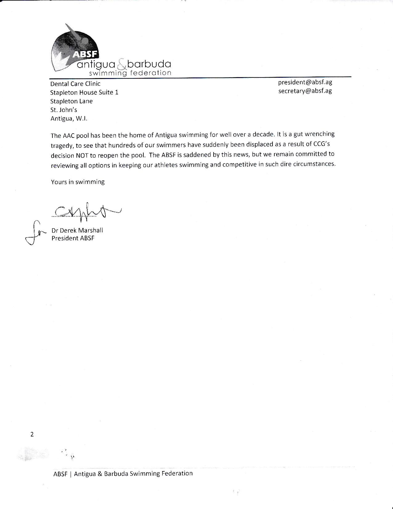 Open letter from ABSF President to swim fraternity regarding closure of ...