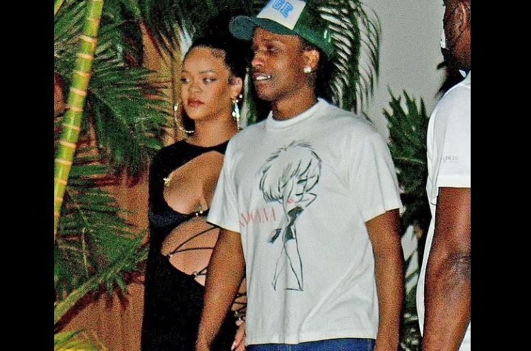 Pregnant Rihanna displays her bump as she meets beau A$AP Rocky and his  family at Barbados airport